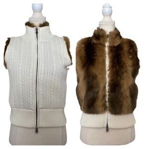 INC International Concept Women's Reversible Beige Knit/Faux Fur Zip Vest Size M